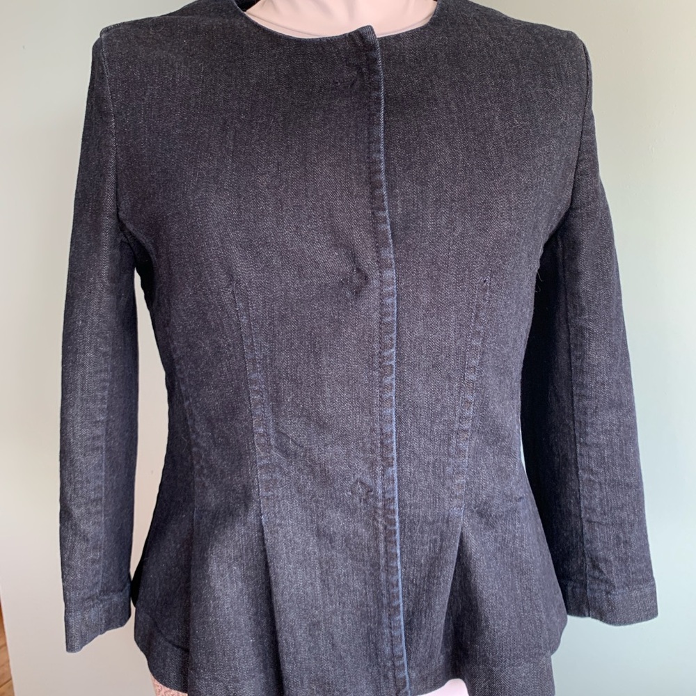 Banana Republic Womens 6 Dark Denim Peplam Collarless Jacket